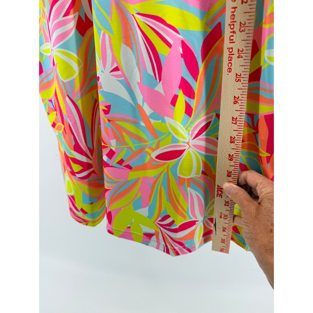 Caribbean Joe Womens Large Tropical Floral Sleeveless V-Neck Top Pink Orange L - Picture 3 of 5